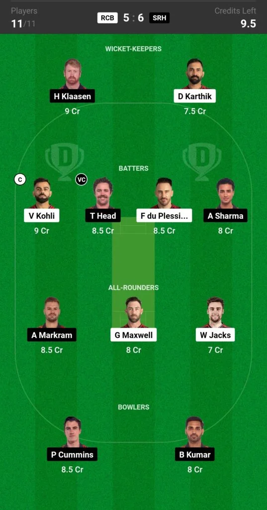 RCB vs SRH Dream11 Prediction Team 2 537x1024 1 | RCB vs SRH Dream11 Prediction, Playing XI and Fantasy Tips